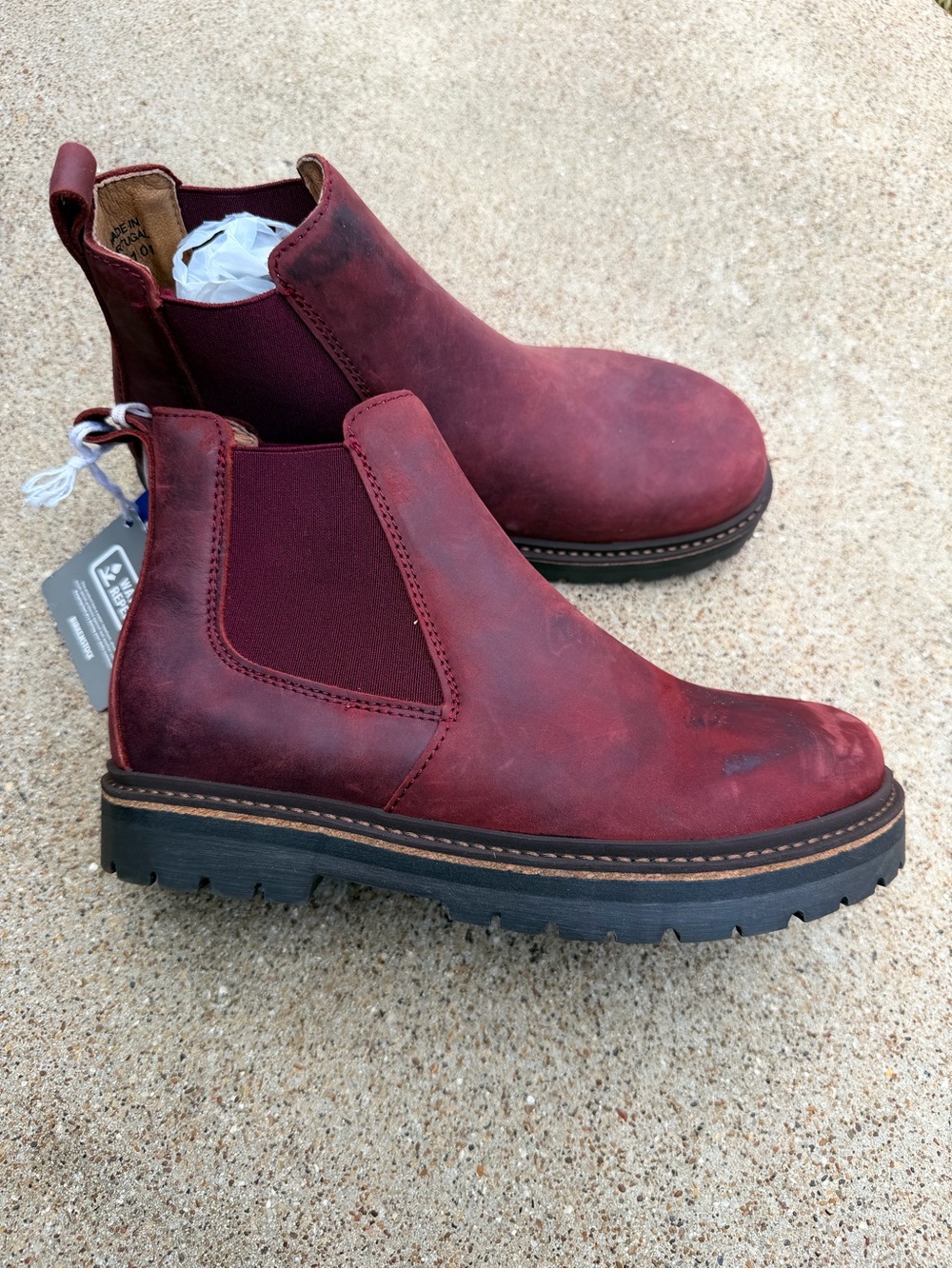 Birkenstock 38 100% Leather Red Boots New - Picture 2 of 6